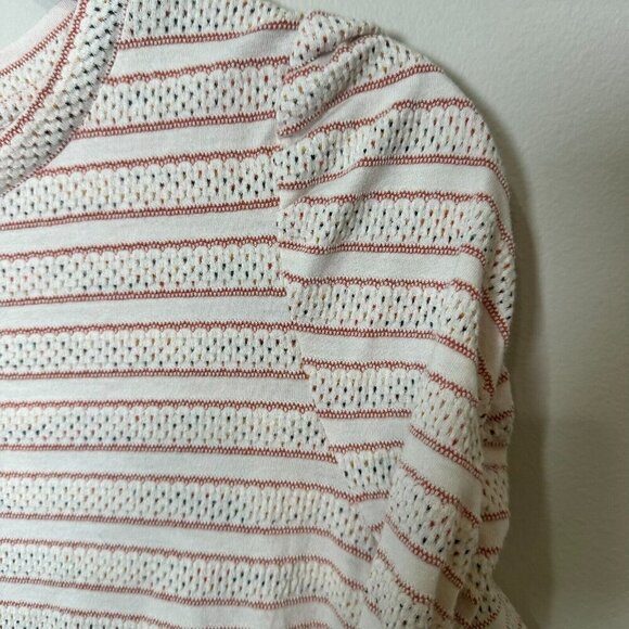 Loft Striped Cinched Sleeve Top Crewneck Shirt Retro Top Puff Sleeve Large - Picture 4 of 9